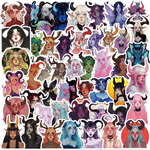 Sorcière de dessin animé autocollants 50 pièces pour ordinateur portable, vélo, bagages, patchs Graffiti, autocollant de guitare pour bagages de Skateboard,cadeau pour enfant/adolescent