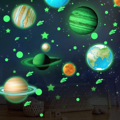 Trahoo-Etoiles Phosphorescentes Plafond, 9 Planètes+435 Étoiles Points Autocollants Lumineux, Stickers Muraux Enfant Fluorescents, Etoile Fluorescente Pour Enfants Fille Garçons Chambres