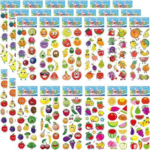 Gommettes 3d Pour Enfants 3,4,5 Ans, 36 Feuilles Autocollants Plus De 500 Stickers Fruits Et Légumes, Gommette Autocollantes Anniversaire Récompense Scrapbooking Pour Fille Garçon