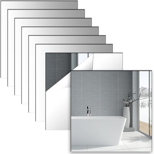 Lot de 8 miroirs autocollants en acrylique pour décoration d'intérieur, salle de bain, chambre à coucher (angle droit) - 20 x 20 cm