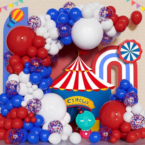 Kit Arche Ballons Bleu Rouge Blanc, 137Pcs Guirlande Ballons Bleu Rouge Blanc En Latex Avec Ballons Confettis Pour Garçon Royal Circus Union Jack Thème Nautique Fournitures Décoration Fête Carnaval