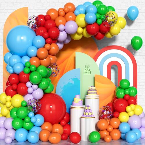 Rainbow Balloons Kit, 130Pcs Colorful Balloon Garland Kit, Multicolour Latex Balloons Set With Confetti Balloons For Boys Girls Kids Birthday Party Wedding Carnival