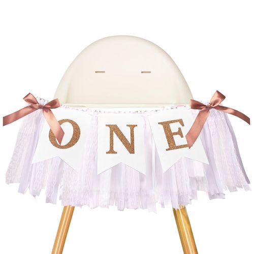 TRAHOO-Une Bannière de Chaise Haute,Pré - Assemblé Bannière Joyeux Anniversaire Blanc Bannière de Chaise Haute 1 an pour le Premier Anniversaire de BéBé