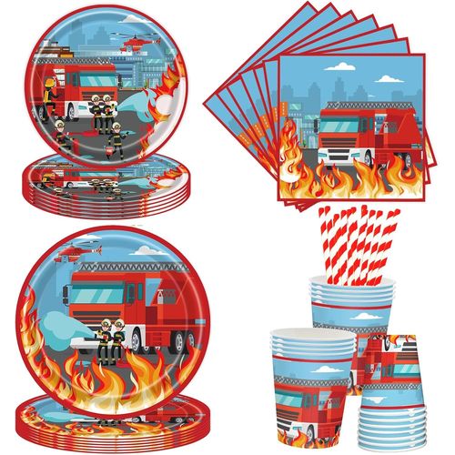 Trahoo-Lot De 50 Assiettes De Fête D'anniversaire Pour 10 Invités Motif Pompier