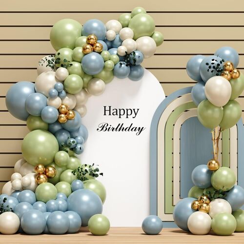 Balloon Arch Kit, 116 Pieces Green Blue White Sand Gold Balloon Arch Kit Birthday Party Wedding For Boys Girls