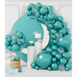 SJZG-Arche Ballon Anniversaire Vert: Lot De 100 Confettis Ballons Vert Métallique À Hélium Latex Chromé Kit Guirlande Anniversaire Homme Garçon Décoration Pour Baby Shower Jungle Dinosaure