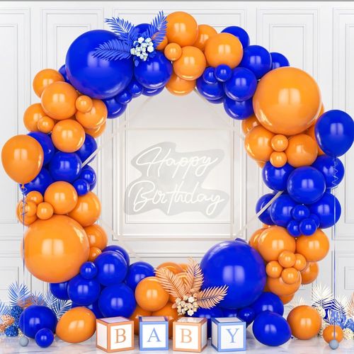 Arche Ballons Bleu Et Orange,119Pièces Kit Guirlande Ballon Matte Bleu Foncé Orange Garçon Hommes Femmes Fille Baby Shower Anniversaire Mariage Proposition Valentin Bébé Nuptiale Douche Déco