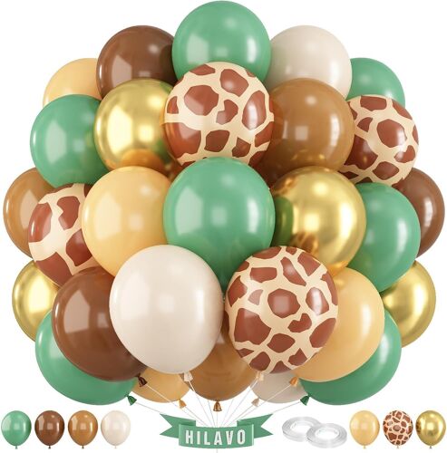 CMJAAGUR-Lot De 60 Ballons En Latex Verts, Marron, Doré, 30 Cm, Jungle, Safari, Vert Sauge, Kaki, Marron, Abricot, Ballons Décoratifs Pour Anniversaire, Fête, Garçon, Girafe, Animal De La Fo[M1043]