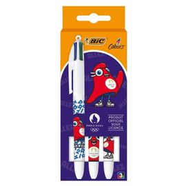 Coffret 3 Stylos Bille Bic 4 Couleurs Phryge Jo De Paris Pointe Moyenne