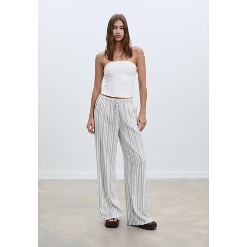 Stradivarius Pantalon Long Fluide Avec Lin Rayé Noir Xl