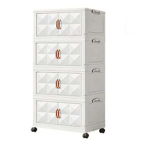 WeValley Boîte Rangement Plastique, 4 Caisses de Rangement Pliables,pour Chambre,Salon,Cuisine, Blanc avec roues