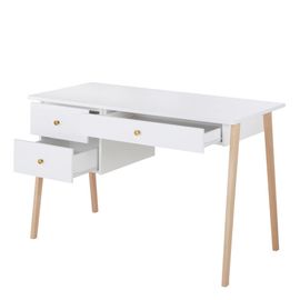 Bureau Enfant 3 Tiroirs Écru Pieds En Chêne
