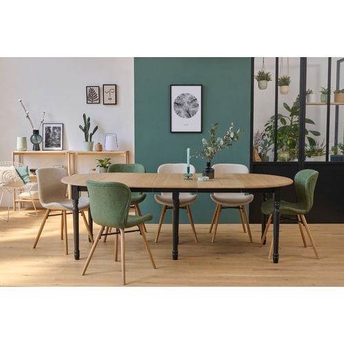 Table Ronde 6 Pieds Tournés D115 + 3 Rallonges Bois Noir