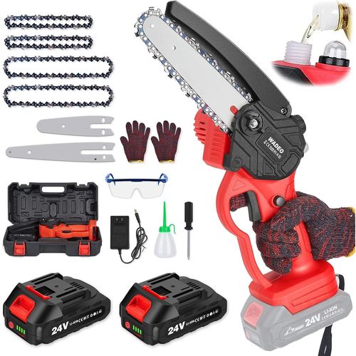 CHECARZHN--NO1-Mini Tronçonneuse A Batterie, 4/6 Pouces Tronçonneuse Sans Fil, Tronçonneuse Avec Graisseur Automatique Et Batterie Rechargeable 24V, Adaptée À La Coupe Du Bois, L'Élagage Le Jardin