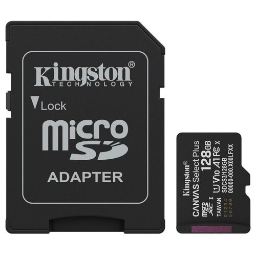 Kingston Canvas Select Plus - Carte mémoire flash (adaptateur microSDXC vers SD inclus(e)) - 128 Go - A1 / Video Class V10 / UHS-I U1 / Class10 - microSDXC UHS-I