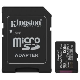 Kingston Canvas Select Plus - Carte mémoire flash (adaptateur microSDXC vers SD inclus(e)) - 128 Go - A1 / Video Class V10 / UHS-I U1 / Class10 - microSDXC UHS-I