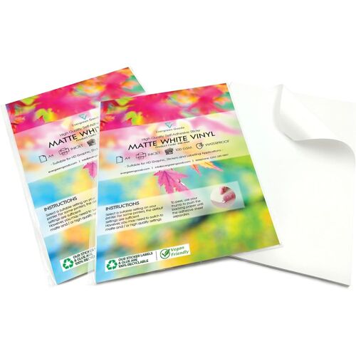 Lot De 2 X 20 Feuilles D'étiquettes Autocollantes Imperméables En Vinyle Blanc Mat Imprimables Jet D'encre Et Laser Format A4 Auto-Adhésif