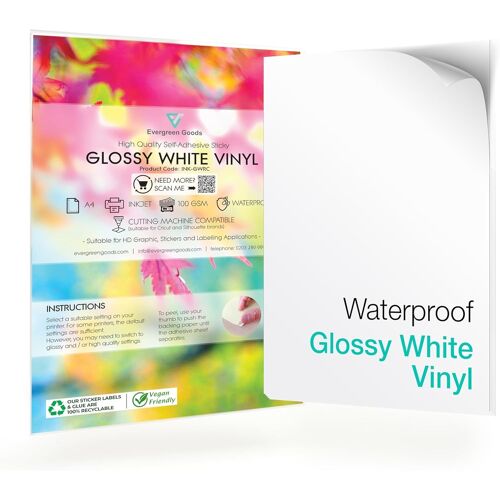 KALANKA-Evergreen Goods 20 Feuilles De Papier Autocollant Papier Stickers Vinyle Blanc Brillant A4 Imperméable à L'eau De, Feuilles Vinyle Imprimable Convenant Aux Imprimantes à Jet D'encre Et Laser