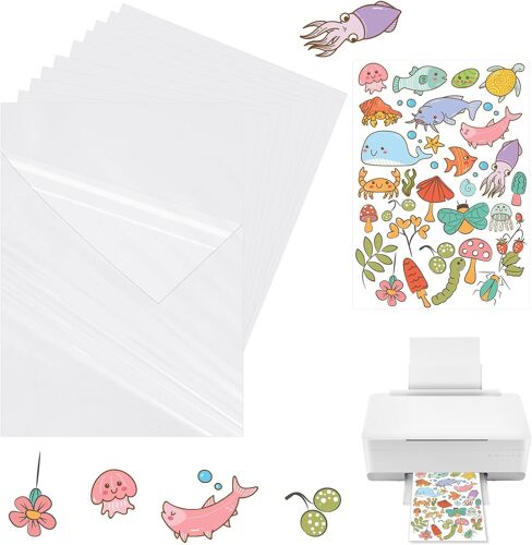 JEXNOVASHOP-30 Feuilles Papier Autocollant Imprimante, 100% Transparent Film Autocollant Vinyle A4 Auto-adhésif Papier D'impression Étiquette Adhésif Imprimable pour Imprimante à Jet d'Encre (21 x 29