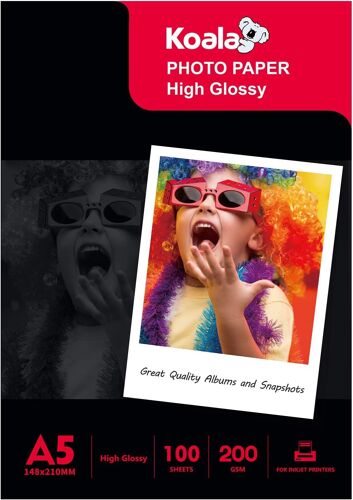 KALANKA-KOALA Papier photo jet d'encre brillant, A5, 148x210 mm, 200 g/m², 100 feuilles, pour imprimante à jet d'encre Canon Hp Epson