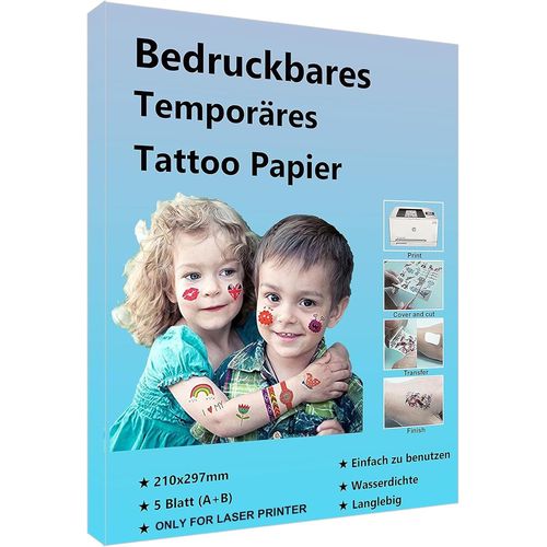Lot De 5 Feuilles De Papier De Tatouage Temporaire Imprimable Format A4 Pour Imprimante À Jet D'encre Et Laser,Feuille De Transfert D'image Pour La Peau 
