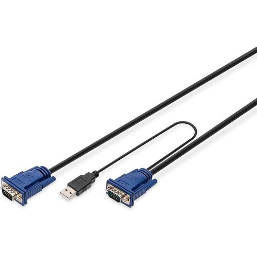 câble KVM-2x port VGA,1x port USB 2.0-3 m-Convient pour : DS-720xx et DS-23100-1,DS-23200-1,DS-23300-1-Noir