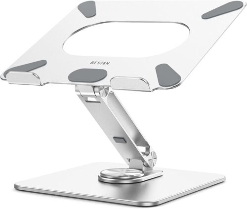 Laptop Stand with 360° Rotating Base, Ergonomic Laptop Stand, Laptop Stand Compatible with Air, Pro, Dell, HP 10-15.6 Inches (Silver)