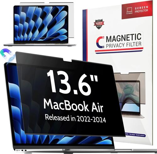 Filtre de Confidentialité Magnétique pour MacBook Air 13.6 Pouces (2022-2024, M2, M3) Écran Anti-Espion Amovible, Protection Anti-Lumière Bleue Modèles A2681/A3113