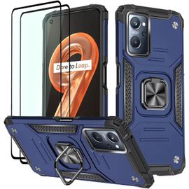 Coque Pour Realme 9i / Oppo A76 / Oppo A96, Verre Trempé [2 Pièces] + Housse Tpu Silicone Rotation 360° Aimant Anneau Support Double Défense Protection Etui - Bleu[Ven8806176]
