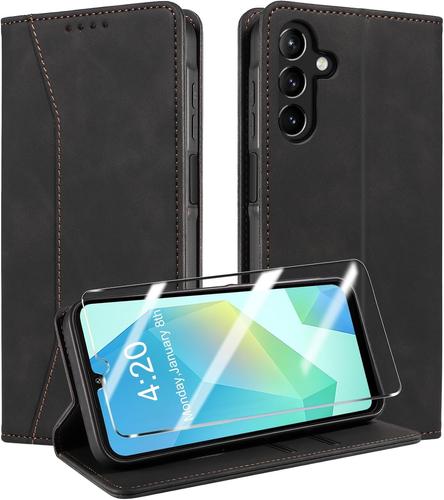 Coque pour Samsung Galaxy A16 4G / A16 5G / A26 5G +Protection écran, [RFID Blocage], Etui Protection Housse Premium en Cuir PU, [Emplacements Cartes] Magnétique Flip Case, Anti-Vibration - Noir