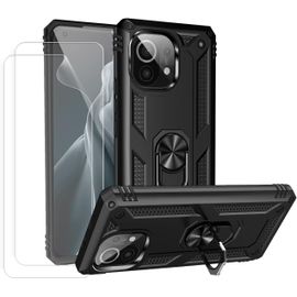 CAUC-kompatibel Coque Xiaomi Mi 11/Mi 11 5G,Etui + Protection ecran[2 Pièces] magnétique Support Armure Robuste Antichoc Silicone TPU 360 degré Cas de téléphone de Voiture Bumper-Noir