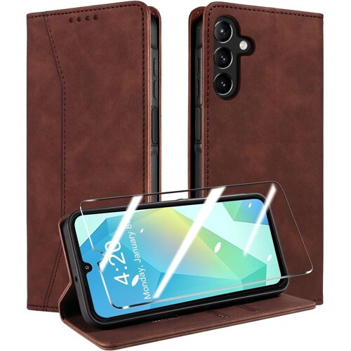 JGD-Coque pour Samsung Galaxy A16 4G / A16 5G / A26 5G +Protection écran, [RFID Blocage], Etui Protection Housse Premium en Cuir PU, [Emplacements Cartes] Magnétique Flip Case, Anti-Vibration - Café