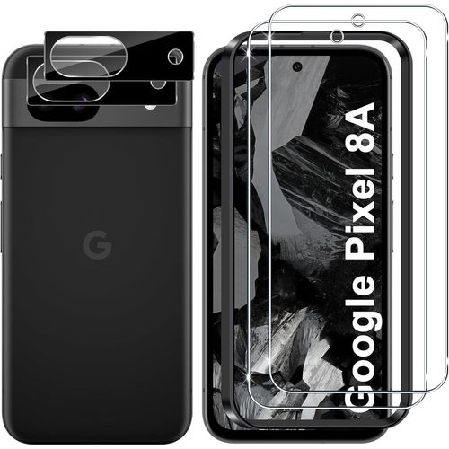 Pour Google Pixel 8a Verre Trempé, 2+2 Pièces Protection Écran+ Caméra Arrière Protecteur Film (Noire), 9h Dureté Hd Sans Bulles Anti-Rayures Vitre Trempé Protecteurs D'écran