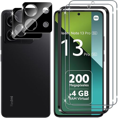 Verre Trempé Pour Xiaomi Redmi Note 13 Pro 5g ¿ Pack 2 Films Écran + 2 Protections Lentille (Noir) 9h Hd Anti-Rayures 2.5d