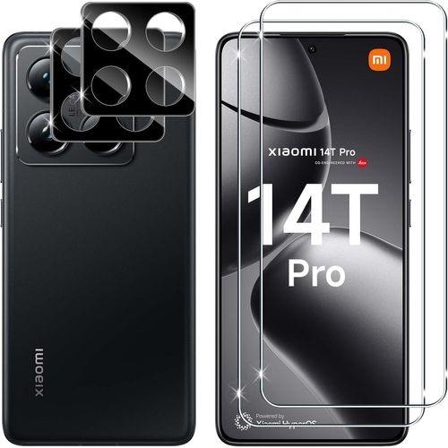 Pour Xiaomi 14t Pro/Xiaomi Mi 14t Pro Verre Trempé, 2+2 Pièces Protection Écran + Caméra Arrière Protecteur Film (Noire), 9h Dureté Hd Anti-Rayures Vitre Trempé Protecteurs D'écran