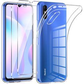 Coque Pour Xiaomi Redmi 9A/Redmi 9At Avec 2 Pièces Protection Écran En Verre Trempé,Ultra Transparente Silicone En Gel Tpu Souple Pour Redmi 9A Couqe,Antichoc Anti-Jaune Etui Bumper