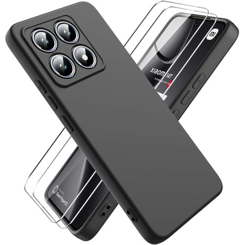 Coque Pour Xiaomi 14t, Avec 2 Pièces Protecteur D'écran En Verre Trempé, Housse Silicone Souple Ultra-Mince De Couleur Pure, Coque En Caoutchouc Antichoc - Noir