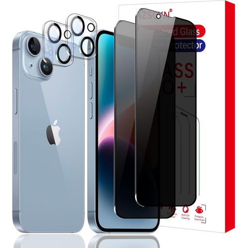 Verre Trempé Anti-Espion Pour Iphone 14 Plus 6.7 [2+2 Pièces] Film Protection Écran De Confidentialité Avec Caméra Arrière Protecteur, Sans Bulles, Facile À Installer (Iphone 14 Plus)