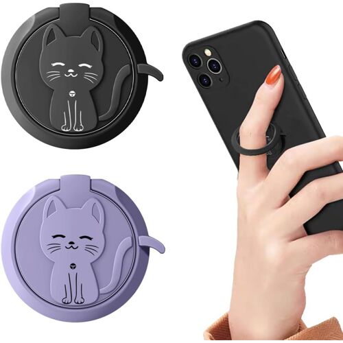 MDY-Poignées pour téléphone portable,Support de téléphone à anneau en métal en 2 pièces, support autocollant arrière, support de téléphone à anneau pour chat