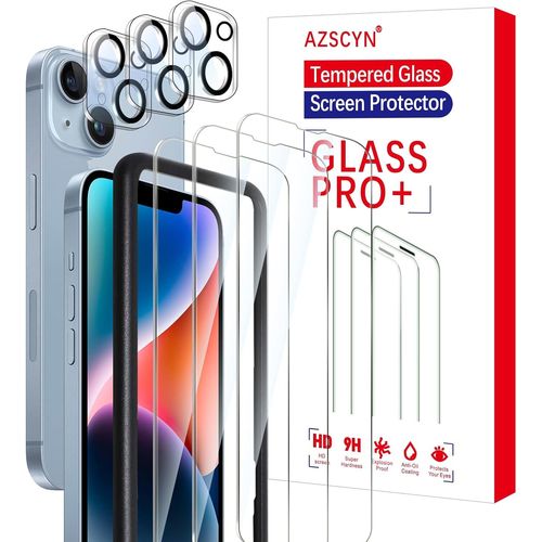 [Lot De 6] Verre Trempé Pour Iphone 14 Plus [6,7 Pouces], 3 Pièces De Protecteurs D'cran Avec 3 Pièces Caméra Arrière Protecteur Avec Outil D'installation Facile, Sans Bulles, Dureté 9h
