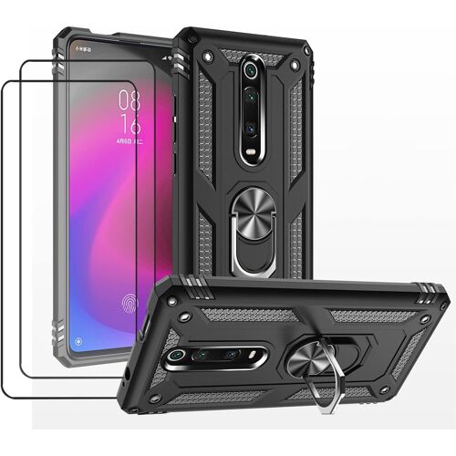 SUBZONAL-kompatibel Coque Xiaomi Mi 9T/MI 9T Pro,Etui + Verre Trempé2 Pièces magnétique Support Armure Robuste Antichoc Silicone TPU 360 degré Cas de téléphone de Voiture Bumper-Noir
