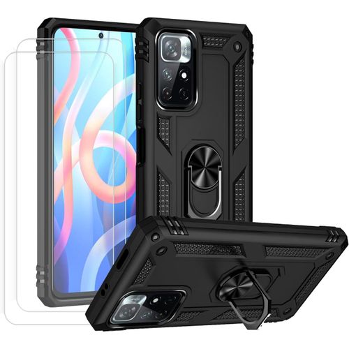 CAUC-kompatibel Coque Xiaomi Redmi Note 11 5G/Redmi Note 11T 5G/ POOC M4 Pro 5G,Etui + Verre Trempé[2 Pièces] magnétique Support Armure Robuste Antichoc Silicone 360 degré Bumper-Noir