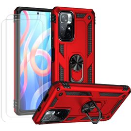 Kompatibel Coque Xiaomi Redmi Note 11 5g/Redmi Note 11t 5g/ Pooc M4 Pro 5g,Etui + Verre Trempé[2 Pièces] Magnétique Support Armure Robuste Antichoc Silicone 360 Degré Bumper-Rouge[Wke03467]