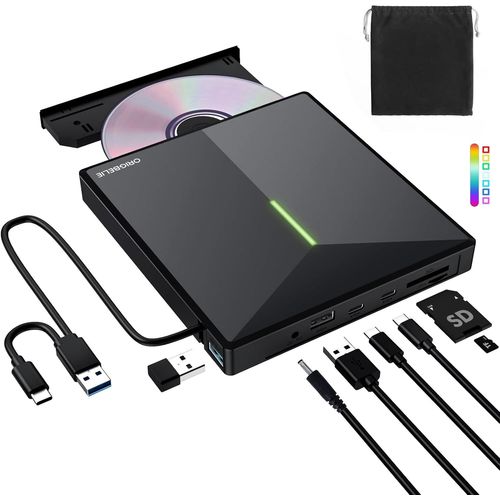 Lecteur CD Externe USB 3.0 et Type-C Portable CD/DVD +/-RW Graveur DVD Externe, Ultra Mince Lecteur DVD Externe pour PC Laptop Desktop iMac MacBook Pro/Air Windows 11/10/8/7/XP Linux Mac OS