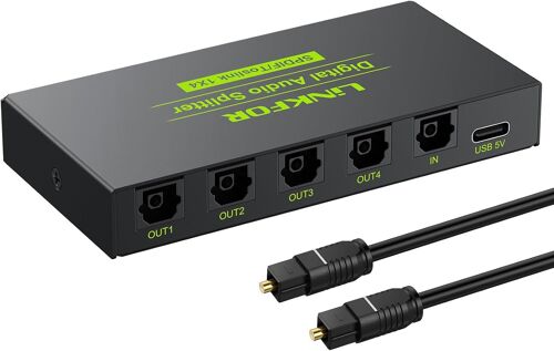 Switch Optique Audio, 4x1 Commutateur Audio Toslink SPDIF Fibre Optique Numérique Switch Splitter Audio Support LPCM2.0 DTS Dolby-AC3 avec Câble Optique
