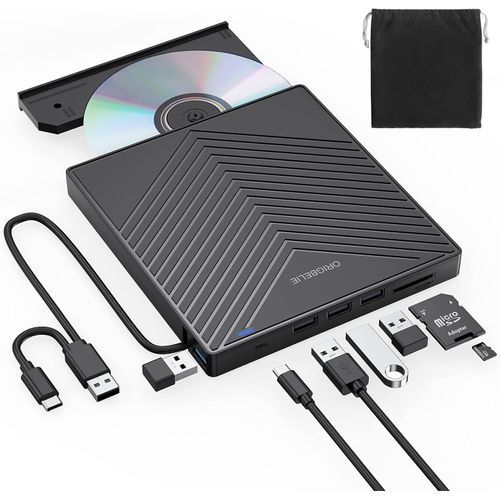 Lecteur CD Externe USB 3.0 et Type-C Portable CD/DVD +/-RW Graveur DVD Externe, Ultra Mince Lecteur DVD Externe pour PC Laptop Desktop iMac MacBook Pro/Air Windows 11/10/8/7/XP Linux Mac OS