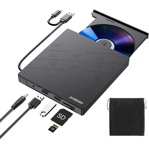 6 en 1 Lecteur CD Externe pour PC,USB 3.0 Type C CD/DVD +/-RW Graveur DVD Externe avec Lecteur de Carte SD/TF,Mince Lecteur DVD Externe pour Windows 11/10/8/7/XP Vista Linux Mac OS