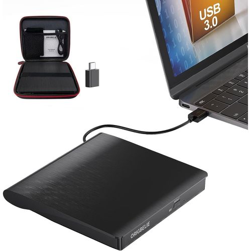 Lecteur CD Externe pour PC,Plug&Play Graveur DVD Externe USB 3.0 Type-C Lecteur CD/DVD +/-RW,Lecteur DVD Externe pour Ordinateur Portable de Bureau Windows 11/10/8/7/XP Linux OS avec Boîte