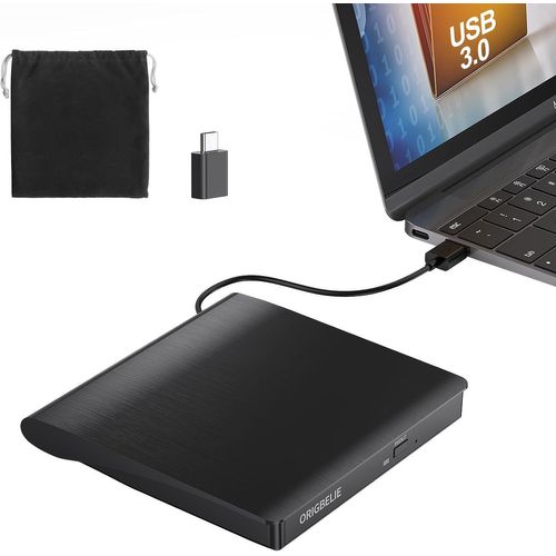 Lecteur CD Externe USB 3.0 et Type-C Portable CD/DVD +/-RW Graveur DVD Externe, Ultra Mince Lecteur DVD Externe pour PC Laptop Desktop iMac MacBook Pro/Air Windows 11/10/8/7/XP Linux Mac OS