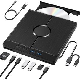 Lecteur CD DVD Externe pour PC,Lecteur DVD Externe avec de Carte SD/TF,Lecteur CD Externe pour Ordinateur Portable, PC, pour MacBook, pour Windows 11/10/8/7/XP/OSX/Pour Linux
